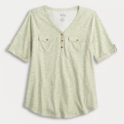 Women's Croft & Barrow® Roll-Tab Utility Henley Top -Clothing-Croft & Barrow 4777816 ALT5