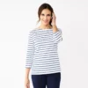 Petite Croft & Barrow® Essential Three Quarter Sleeve Boatneck Top -Clothing-Croft & Barrow 4974857 Clean White Stripe