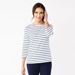 Petite Croft & Barrow® Essential Three Quarter Sleeve Boatneck Top