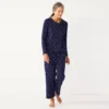 Petite Croft & Barrow® Textured Knit Henley Long Sleeve Pajama Top & Pajama Pants Set -Clothing-Croft & Barrow 5011080 Navy Stars