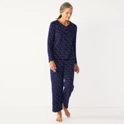Petite Croft & Barrow® Textured Knit Henley Long Sleeve Pajama Top & Pajama Pants Set