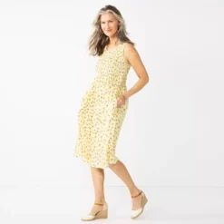 Petite Croft & Barrow® Smocked Swing Midi Dress