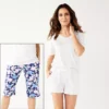 Women's Croft & Barrow® 3-Piece Pajama Top, Pajama Shorts & Pajama Skimmers Sleep Set -Clothing-Croft & Barrow 5317543 Navy Multi Floral