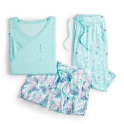 Petite Croft & Barrow® 3-Piece Pajama Top, Pajama Shorts & Pajama Skimmers Sleep Set -Clothing-Croft & Barrow 5317545 ALT5