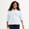 Plus Size Croft & Barrow® Essential Comfort Stretch Shirt -Clothing-Croft & Barrow 5361455 Blue Simple Stripe