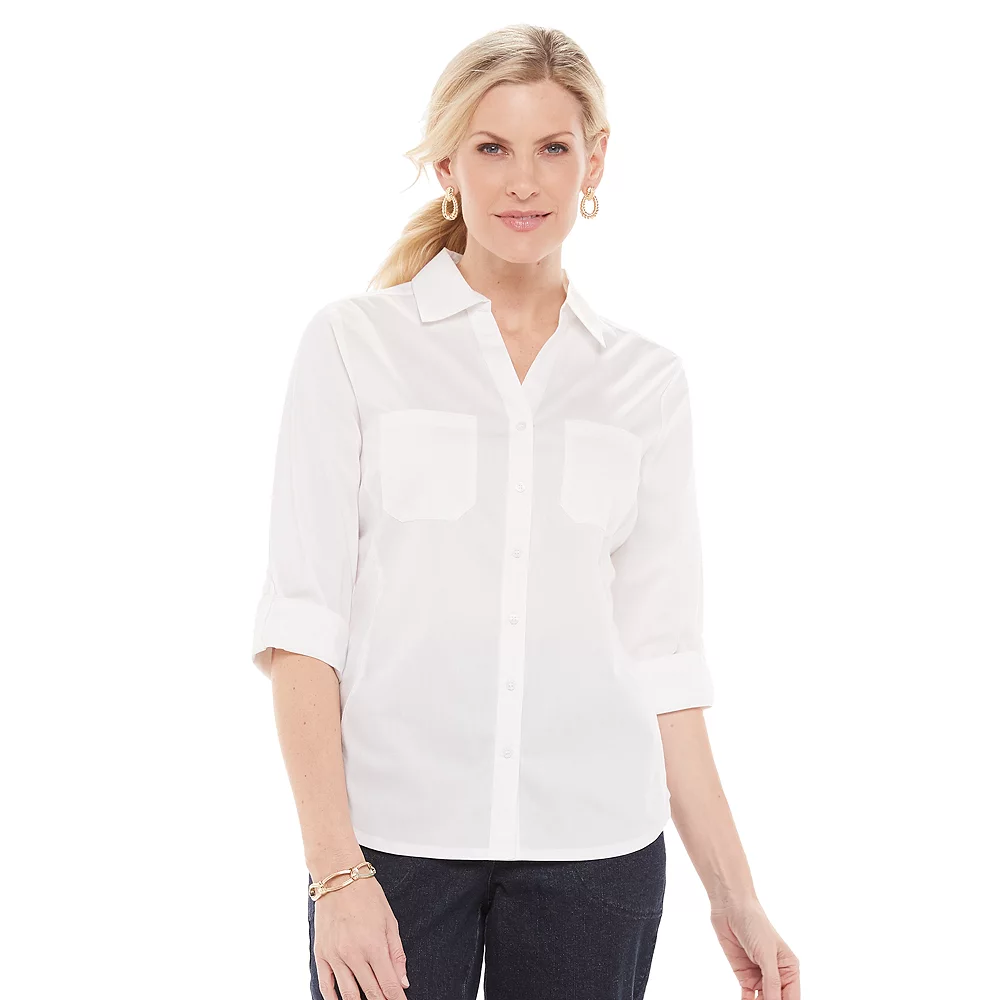 Petite Croft & Barrow® Knit-To-Fit Roll Tab Sleeve Shirt 3 Petite Croft & Barrow® Knit-To-Fit Roll Tab Sleeve Shirt