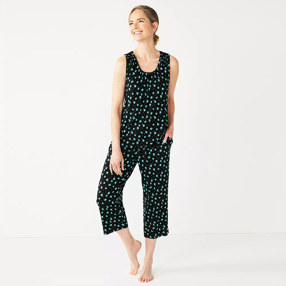 Petite Croft & Barrow® Pajama Tank & Pajama Capri Pants Sleep Set 3 Petite Croft & Barrow® Pajama Tank & Pajama Capri Pants Sleep Set