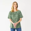 Women's Croft & Barrow® Squareneck Puff-Sleeve Top -Clothing-Croft & Barrow 5533229 Green Boho Geo