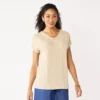 Women's Croft & Barrow Lace Trim Linen-Blend Tee -Clothing-Croft & Barrow 5538148 Khaki