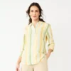 Women's Croft & Barrow® Linen-Blend Popover Tunic -Clothing-Croft & Barrow 5546237 Gold Stripe