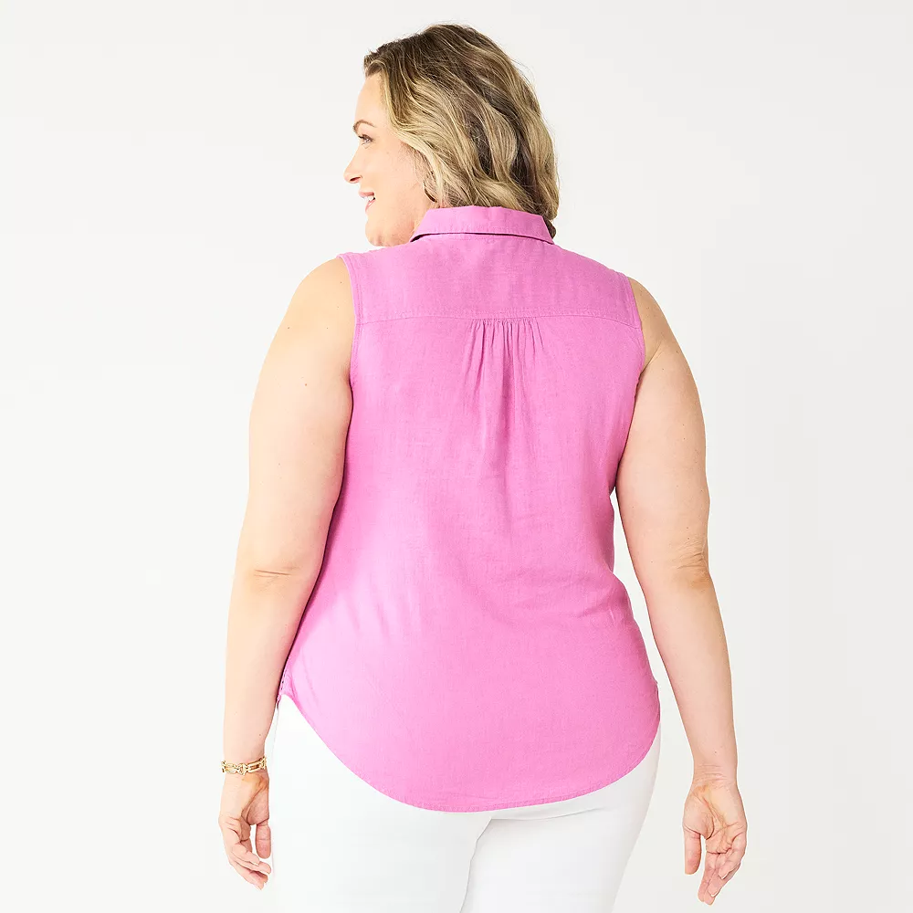 Plus Size Croft & Barrow® Sleeveless Linen Blend Shirt 4 Plus Size Croft & Barrow® Sleeveless Linen Blend Shirt - Image 2