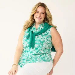 Plus Size Croft & Barrow® Sleeveless Linen Blend Shirt