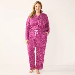 Plus Size Croft & Barrow® Long Sleeve Pajama Shirt & Pajama Pants Sleep Set -Clothing-Croft & Barrow 5567539 ALT2