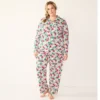 Plus Size Croft & Barrow® Long Sleeve Pajama Shirt & Pajama Pants Sleep Set -Clothing-Croft & Barrow 5567539 White Pink Floral