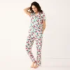 Petite Croft & Barrow® Short Sleeve Pajama Shirt & Pajama Pants Sleep Set -Clothing-Croft & Barrow 5567543 White Pink Floral