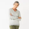 Women's Croft & Barrow® Classic V-Neck Cable Sweater -Clothing-Croft & Barrow 5579426 Gray Animal