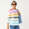 Petite Croft & Barrow® Button Shoulder Sweatshirt -Clothing-Croft & Barrow 5579536 Multi Rugby Stripe