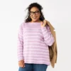 Plus Size Croft & Barrow® Boatneck Pullover Sweater -Clothing-Croft & Barrow 5587961 Purple Stripe