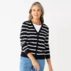 Petite Croft & Barrow® Extra Soft V-Neck Cardigan -Clothing-Croft & Barrow 5588811 Navy Stripe