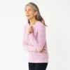 Petite Croft & Barrow® Crewneck Cable Sweater -Clothing-Croft & Barrow 5588816 Lavender