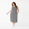 Plus Size Croft & Barrow® Smocked Swing Midi Dress -Clothing-Croft & Barrow 5590416 Black White Floral