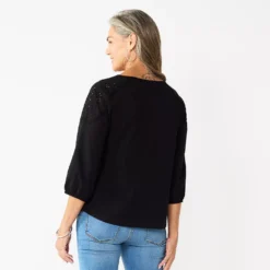 Women's Croft & Barrow® Three Quarter Sleeve Eyelet Yoke Top 6 Women's Croft & Barrow® Three Quarter Sleeve Eyelet Yoke Top -Clothing-Croft & Barrow 5634598 ALT