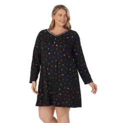 Plus Size Croft & Barrow® Cozy Long Sleeve Smocked Nightgown -Clothing-Croft & Barrow 5637636 ALT2