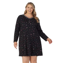 Plus Size Croft & Barrow® Cozy Long Sleeve Smocked Nightgown -Clothing-Croft & Barrow 5637636 ALT3