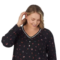 Plus Size Croft & Barrow® Cozy Long Sleeve Smocked Nightgown -Clothing-Croft & Barrow 5637636 ALT4