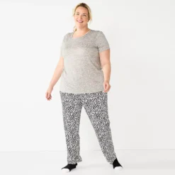 Plus Size Croft & Barrow® Short Sleeve Pajama Top & Pajama Pants Sleep Set