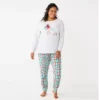 Plus Size Croft & Barrow® Long Sleeve Pajama Top & Pajama Pants Sleep Set -Clothing-Croft & Barrow 5677587 Green Red Plaid
