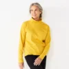 Petite Croft & Barrow® Long Sleeve Mockneck Sweatshirt -Clothing-Croft & Barrow 5696656 Golden Spice