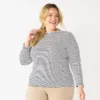 Plus Size Croft & Barrow® Long Sleeve Ruffle Neck Top -Clothing-Croft & Barrow 5702545 Navy White Stripe