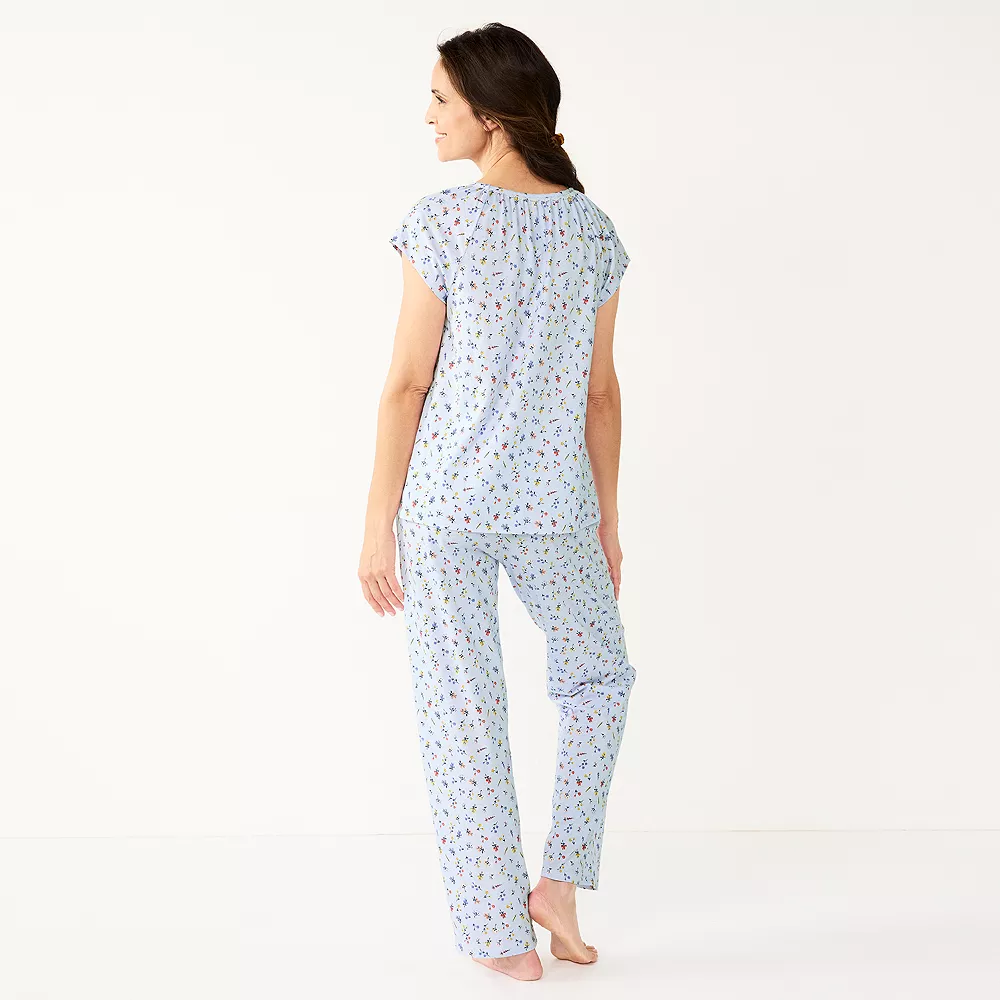 Women's Croft & Barrow® Short Sleeve Pajama Top & Pajama Pants Cotton Sleep Set 4 Women's Croft & Barrow® Short Sleeve Pajama Top & Pajama Pants Cotton Sleep Set - Image 2