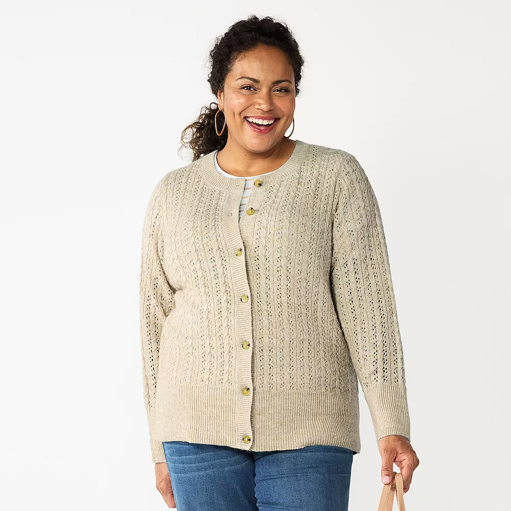 Plus Size Croft & Barrow® Stitch Crewneck Cardigan 3 Plus Size Croft & Barrow® Stitch Crewneck Cardigan