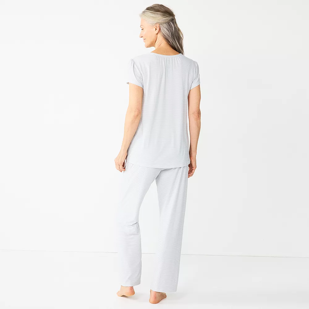 Women's Croft & Barrow® Short Sleeve Henley Pajama Top & Pajama Pants Sleep Set 4 Women's Croft & Barrow® Short Sleeve Henley Pajama Top & Pajama Pants Sleep Set - Image 2