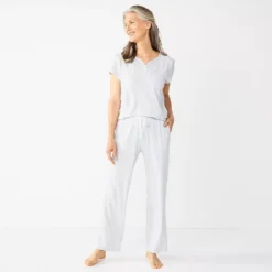 Women's Croft & Barrow® Short Sleeve Henley Pajama Top & Pajama Pants Sleep Set 7 Women's Croft & Barrow® Short Sleeve Henley Pajama Top & Pajama Pants Sleep Set -Clothing-Croft & Barrow 5774129 ALT2
