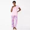 Women's Croft & Barrow® Short Sleeve Henley Pajama Top & Pajama Pants Sleep Set -Clothing-Croft & Barrow 5774129 Pink Floral