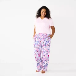 Plus Size Croft & Barrow® Short Sleeve Henley Pajama Top & Pajama Pants Sleep Set -Clothing-Croft & Barrow 5774131 ALT2