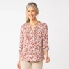 Women's Croft & Barrow® Splitneck Pintuck Blouse -Clothing-Croft & Barrow 5777321 Brown Floral