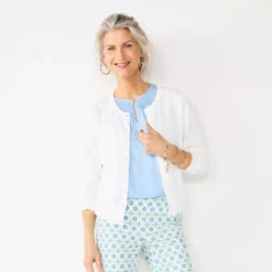 Women's Croft & Barrow® Crewneck Puff Sleeve Cardigan