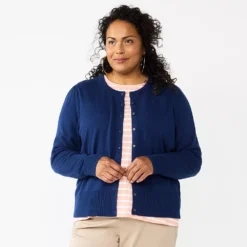 Plus Size Croft & Barrow® Crewneck Puff Sleeve Cardigan