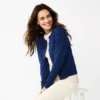 Petite Croft & Barrow® Crewneck Puff Sleeve Cardigan -Clothing-Croft & Barrow 5795466 Navy