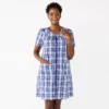 Women's Croft & Barrow® Short Sleeve Woven Zip Duster -Clothing-Croft & Barrow 5796842 Blue Multi Plaid
