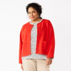 Plus Size Croft & Barrow® Collarless Knit Jacket