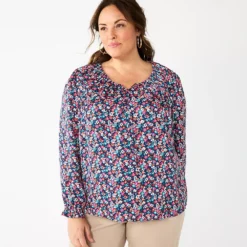 Plus Size Croft & Barrow® Ruffle Neck Blouse