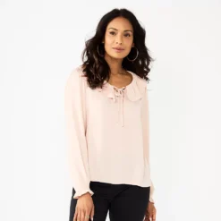 Petite Croft & Barrow® Ruffle Neck Blouse
