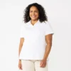 Plus Size Croft & Barrow® Short Sleeve Y-Neck Polo Top -Clothing-Croft & Barrow 5808738 White