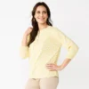 Women's Croft & Barrow® Shirred Knit Top -Clothing-Croft & Barrow 5809438 Yellow Ditsy Floral