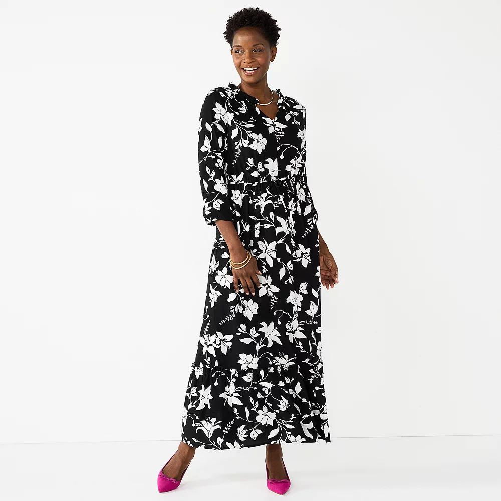 Petite Croft & Barrow® Ruffle Print Maxi Dress 2 Petite Croft & Barrow® Ruffle Print Maxi Dress